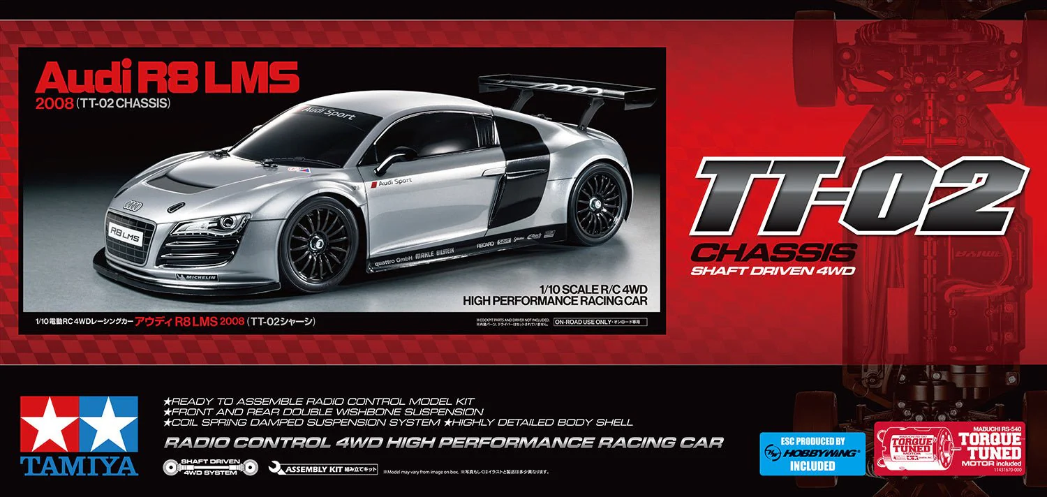 Tamiya 1/10 Audi R8 LMS 2008 RC Car Kit (TT-02) [58749] - Image 2