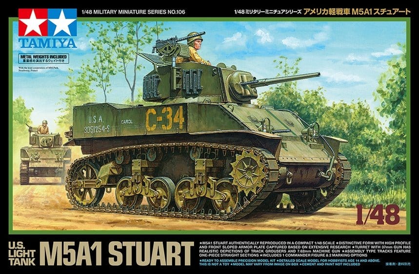 Tamiya 1/48 US Light Tank M5A1 Stuart Tank Plastic Model Kit [32606]