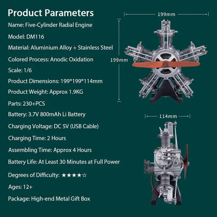Teching 5 Cylinder Radial Metal Model Engine Assembly Kit - Image 8
