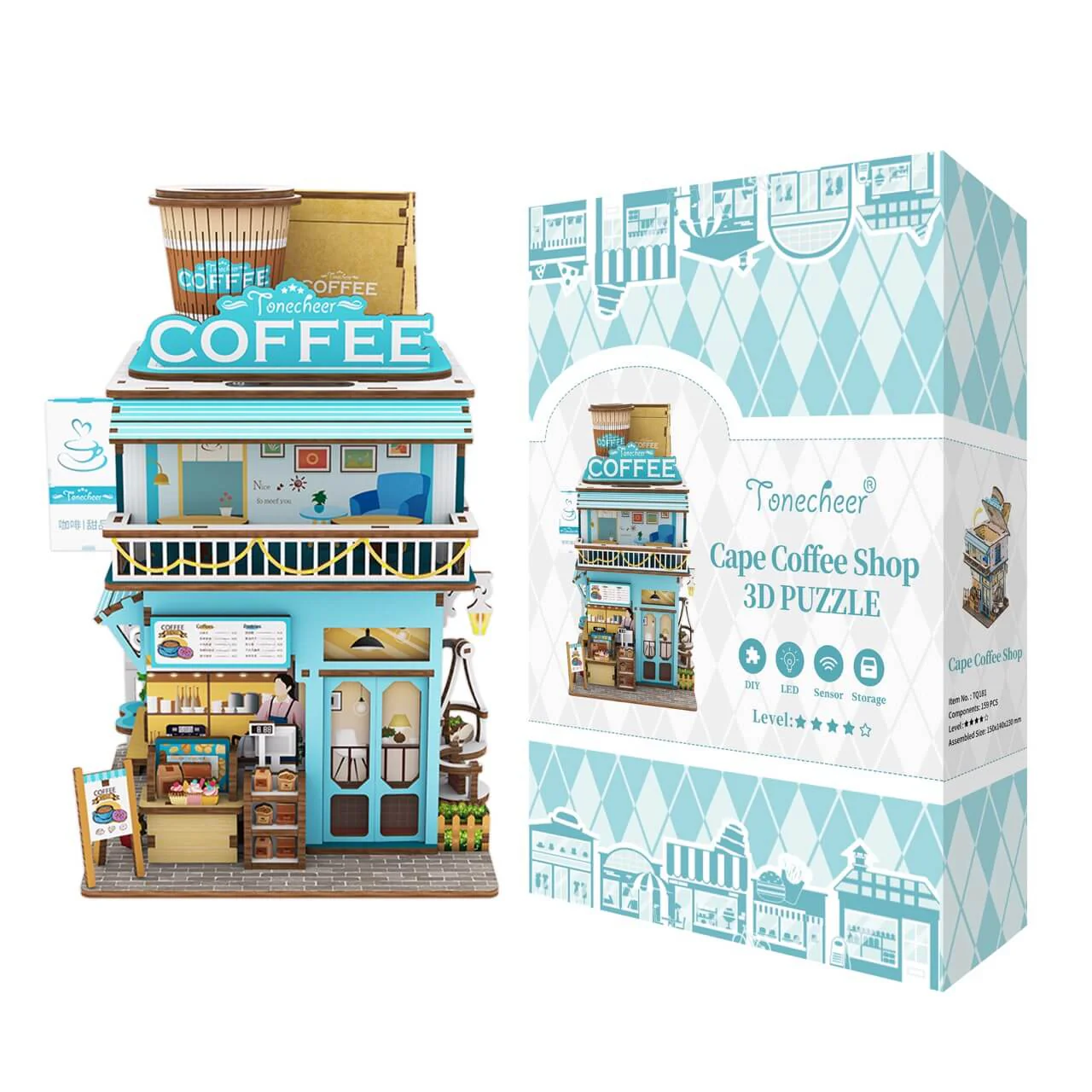 Tonecheer Cape Coffee Shop Puzzle Storage Box Wooden Model Kit [TQ181] - Image 4