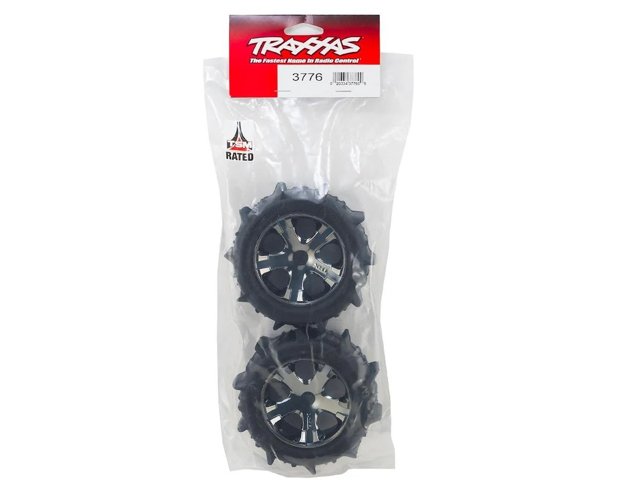 Traxxas 3776 2.8in Pre-Mounted Paddle Tires w/All-Star Nitro Rear Wheels (2) (Black Chrome) - Image 2