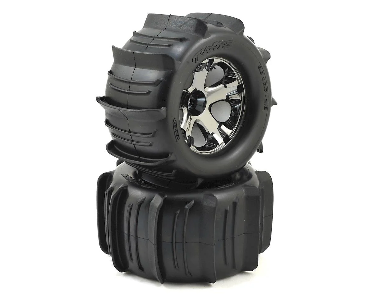 Traxxas 4175 Paddle Tires 2.8in Pre-Mounted w/All-Star Nitro Front Wheels (2) (Black Chrome)