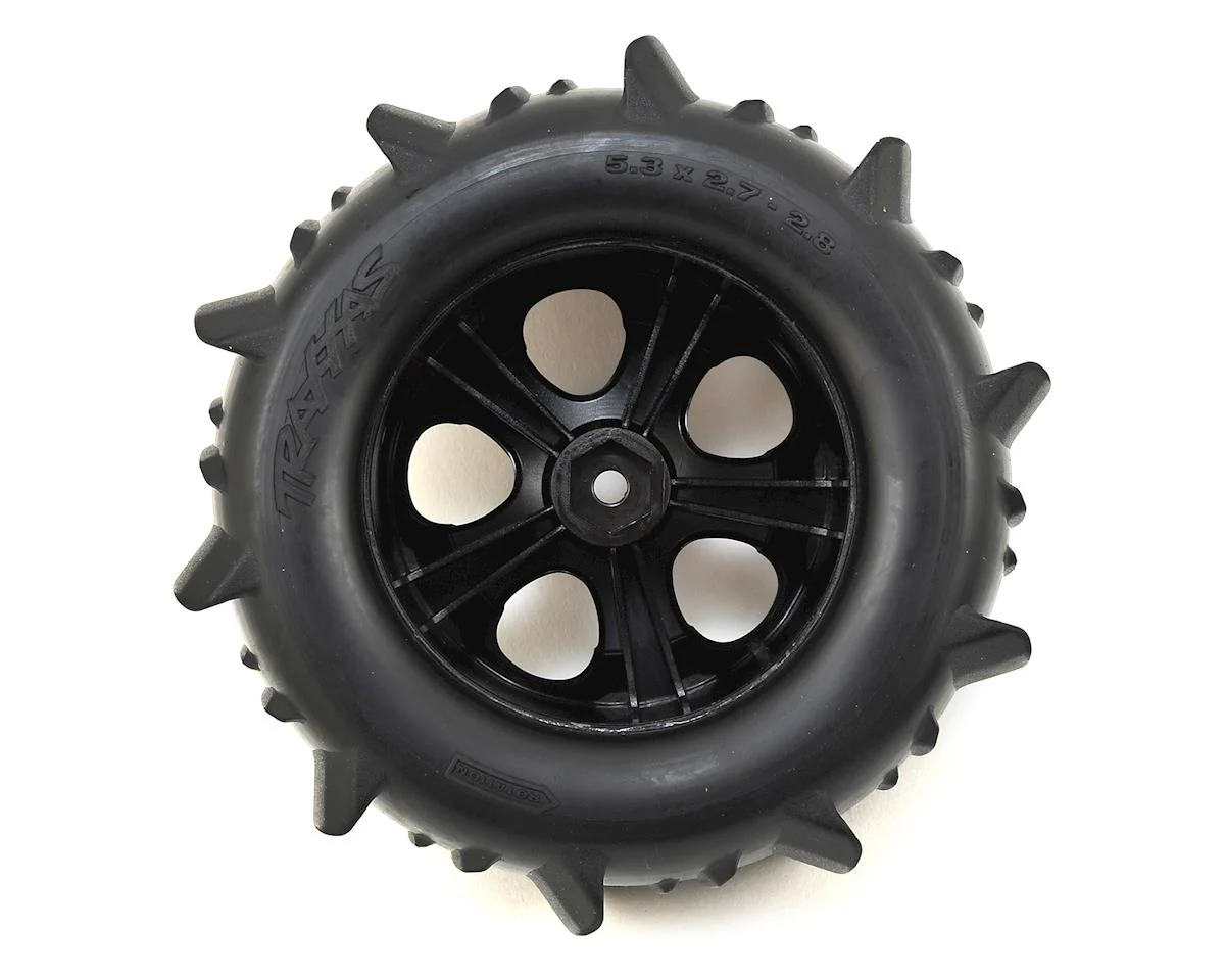 Traxxas 4175 Paddle Tires 2.8in Pre-Mounted w/All-Star Nitro Front Wheels (2) (Black Chrome) - Image 2