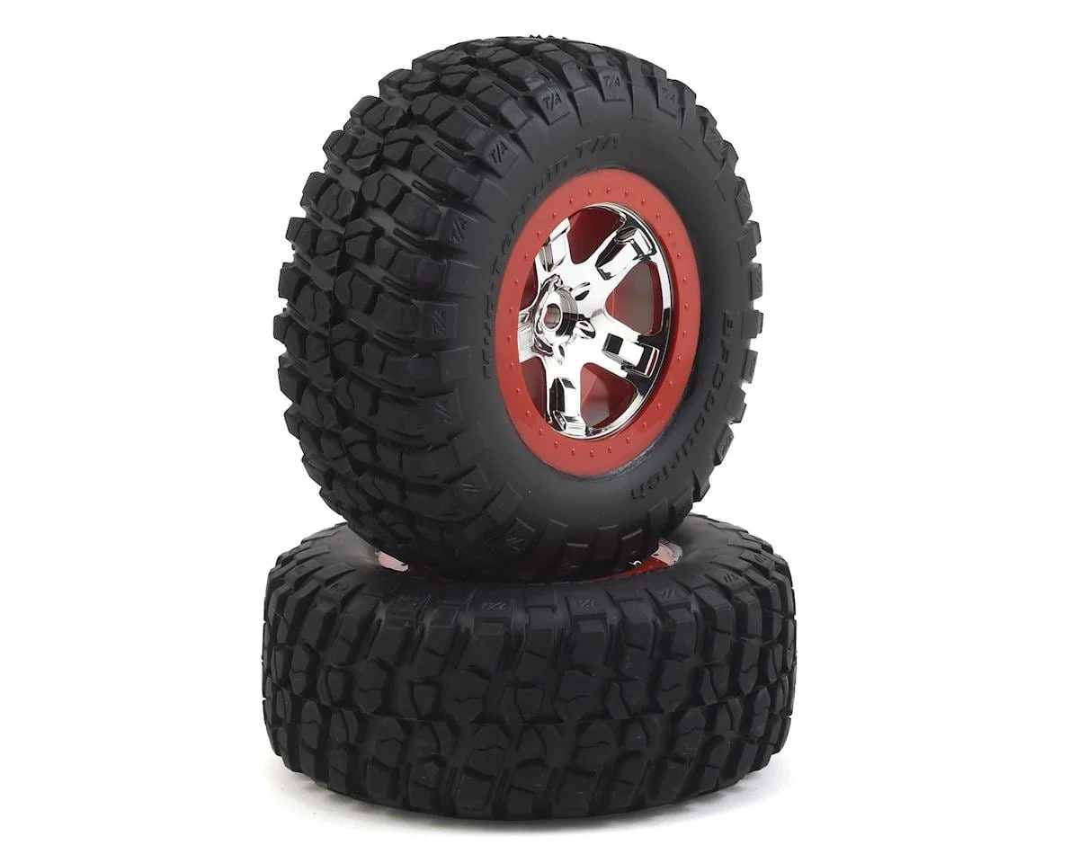 Traxxas 5869 Pre-Mounted BFGoodrich KM2 Tire w/Chrome Wheel (2) (Front) (Chrome/Red)