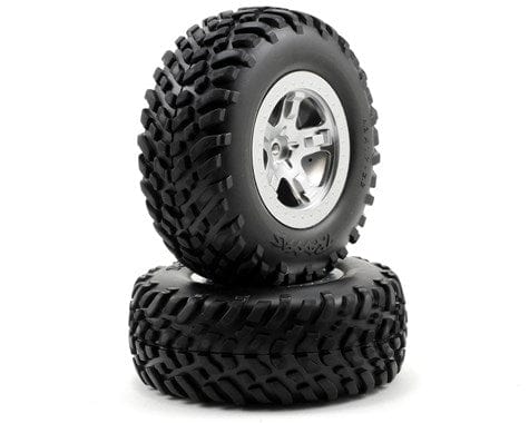 Traxxas 5873 Slash Satin Chrome Rear Tire & Wheel (2)
