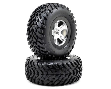 Traxxas 5873X Slash Rear Satin Chrome Wheels & Tyres (2)