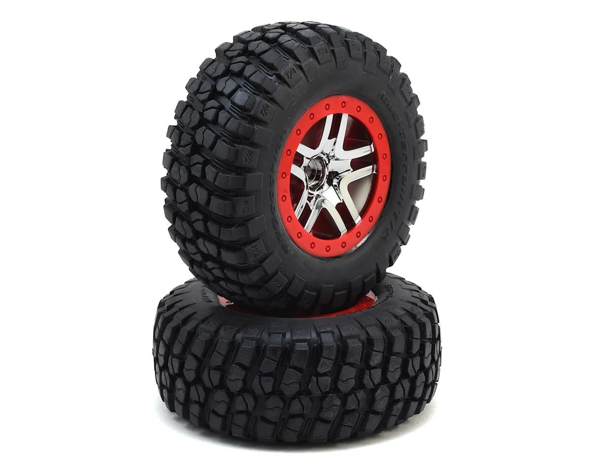 Traxxas 5877R BFGoodrich Mud TA Front Tires (2) (Satin Chrome) (S1) w/Split-Spoke Front Wheel