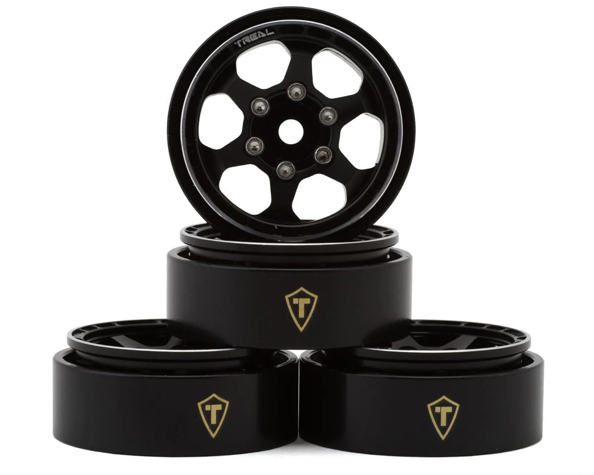Treal Hobby Type D 1.0" Concave 6-Spoke Beadlock Wheels (Black) (4) [TLHTSCX24-148]