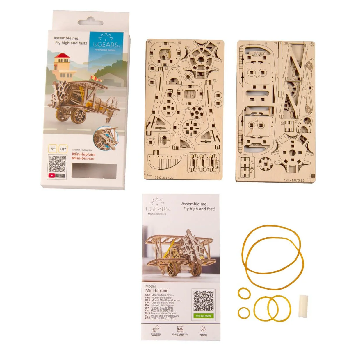 UGears 70159 Mini Bi-Plane Wooden Model Kit - Image 6