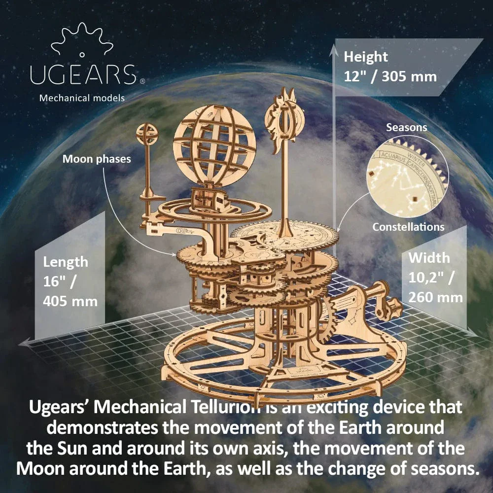 UGEARS 70167 Mechanical Tellurion Wooden Model Kit - Image 4