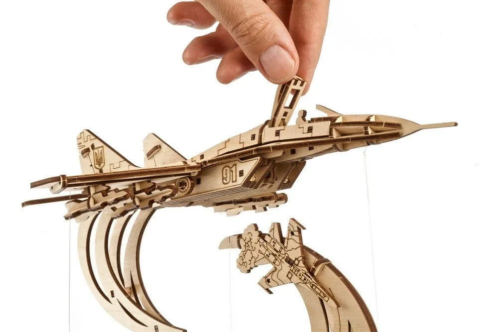 Ugears 70191 The Ghost of Kyiv Ukrainian Fighter Wooden Model Kit - Image 4
