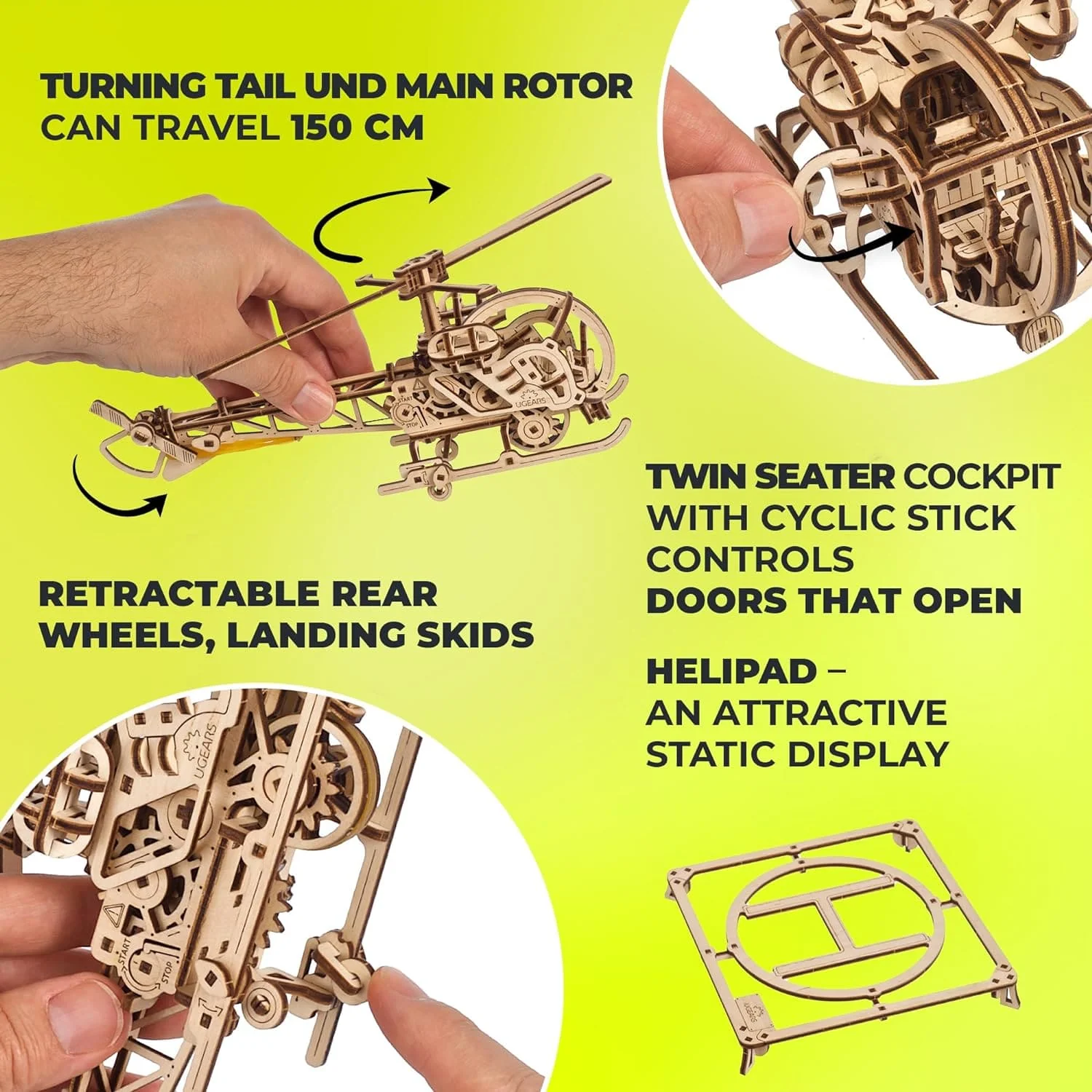 UGears 70225 Mini Helicopter Wooden Model Kit - Image 3