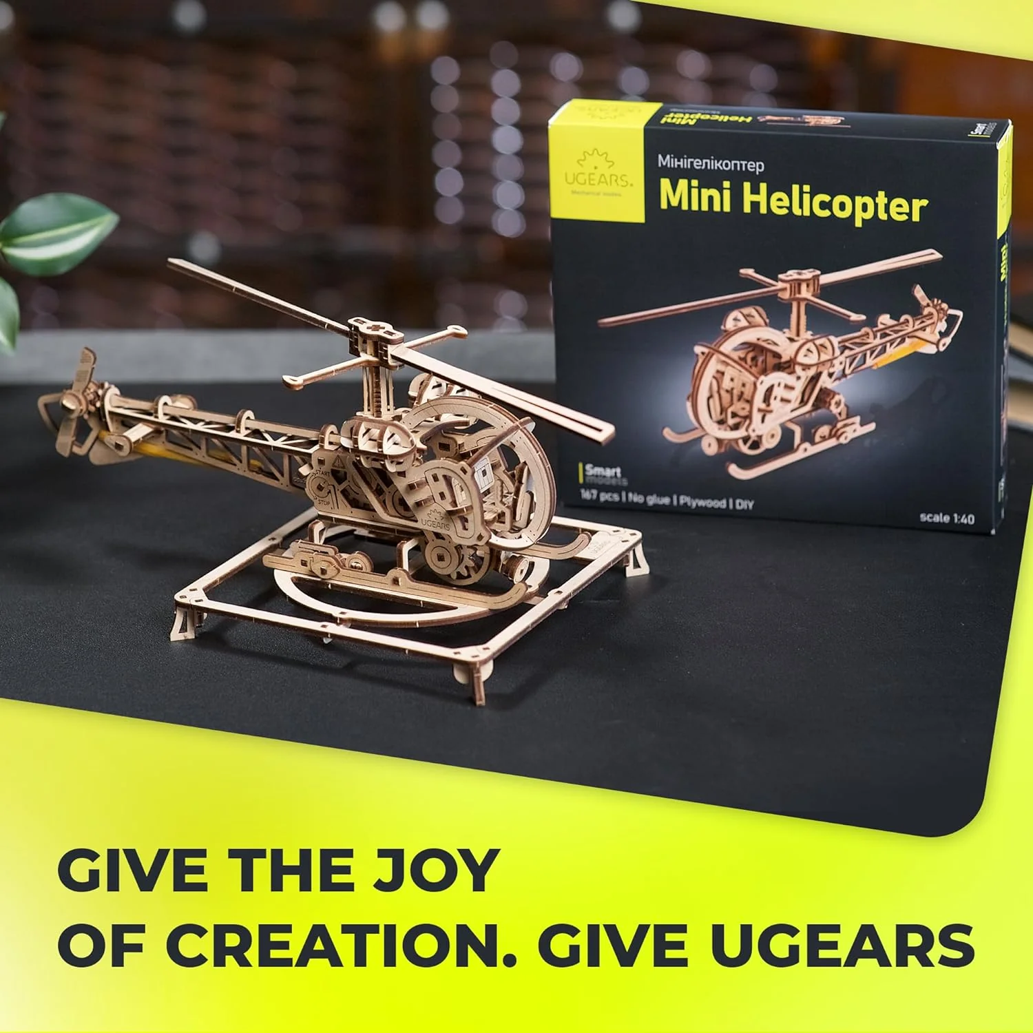UGears 70225 Mini Helicopter Wooden Model Kit - Image 6