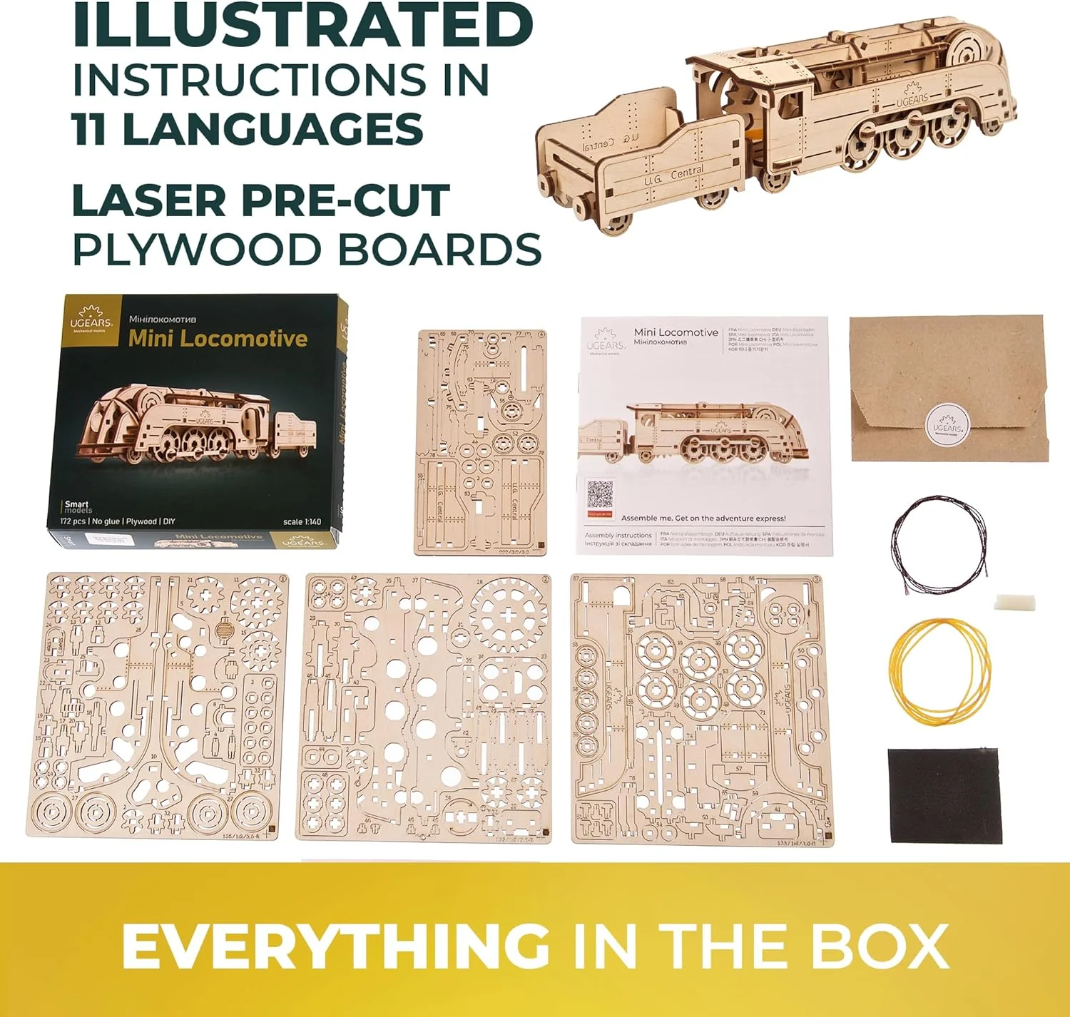UGears 70228 Mini Locomotive Wooden Model Kit - Image 7