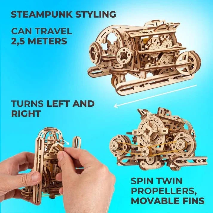 UGears 70229 Steampunk Submarine Wooden Model Kit - Image 7