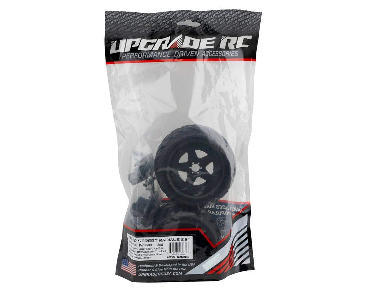 UpGrade RC Low-Pro BELTED Street Radials 2.8" Pre-Mounted On-Road Tires w/5-Star Wheels (2) (17mm/14mm/12mm Hex) - Image 3