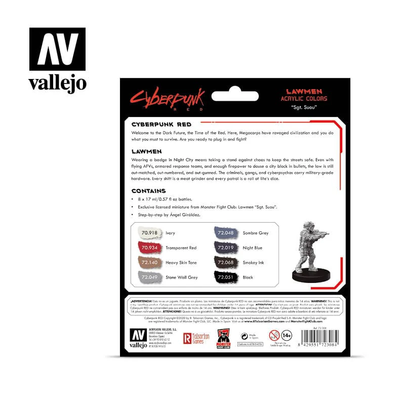 Vallejo 72308 Game Colour Cyberpunk Lawmen 8 Colour Acrylic Paint Set w/ Sgt. Suou miniature** - Image 2
