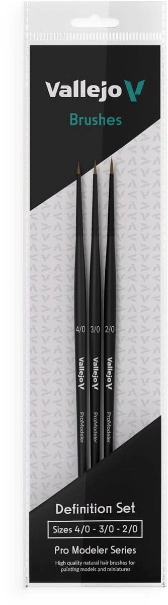 Vallejo Hobby Brushes: Pro Modeler Definition Set - Natural Hair (Sizes 4/0, 3/0 & 2/0)