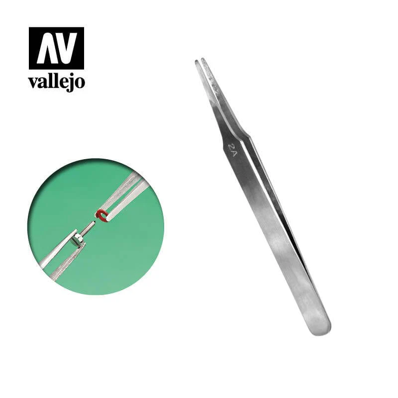 Vallejo T12007 Flat Rounded Stainless Steel Tweezers (120 mm)