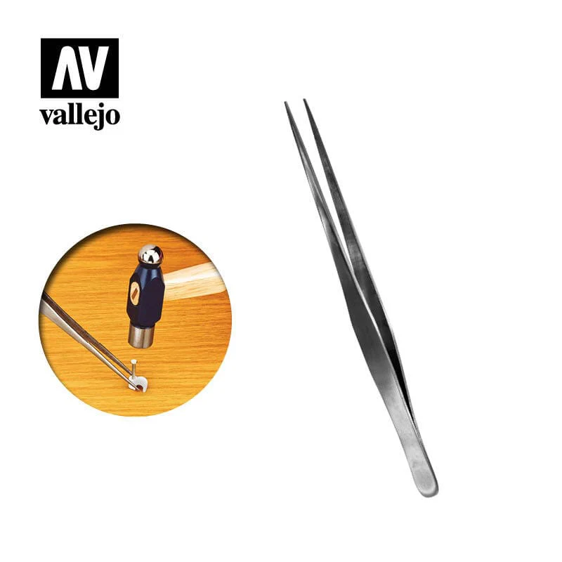 Vallejo T12008 Straight Tip Stainless Steel Tweezers (175 mm)
