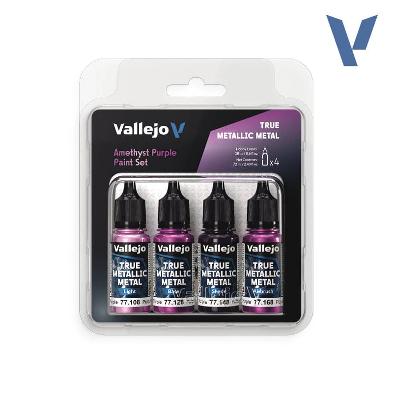 Vallejo True Metallic Metal Amethyst Purple - 4 Colour Paint Set