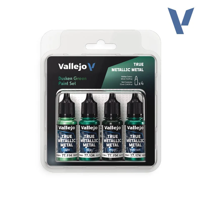 Vallejo True Metallic Metal Dusken Green - 4 Colour Paint Set