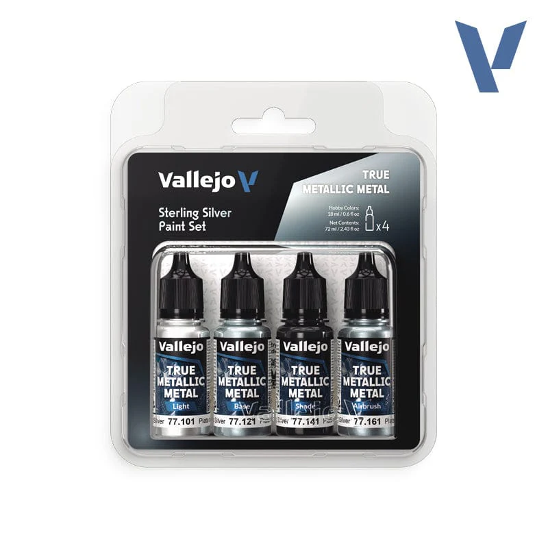Vallejo True Metallic Metal Sterling Silver - 4 Colour Paint Set