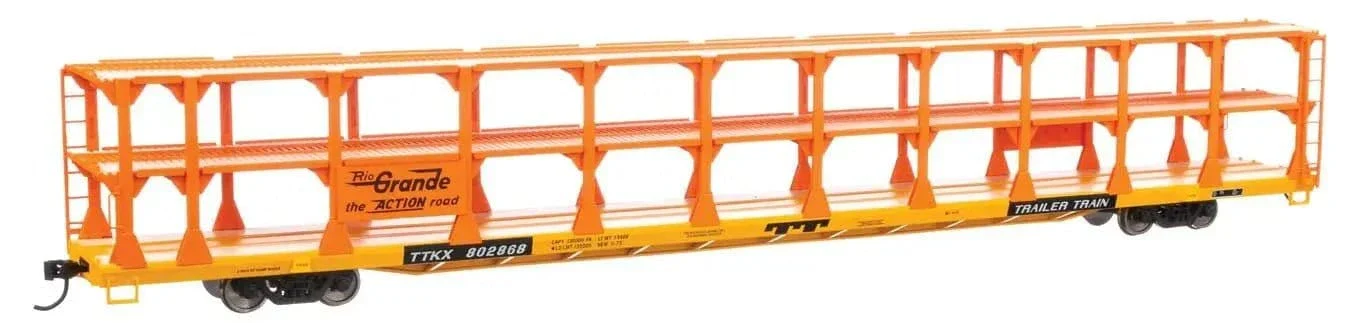 Walthers Mainline HO Scale 89ft Flatcar w/Tri-Level Open Auto Rack - Denver & Rio Grande Western(TM) #802868