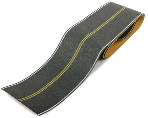 Walthers Scenemaster 1252 HO Flexible Self-Adhesive Paved Roadway - Vintage and Modern No Passing Zone (Double Yellow Centerline, White Edge Marks