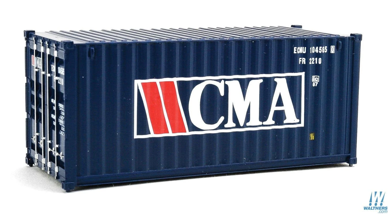 Walthers SceneMaster HO 20ft Corrugated Container - Assembled - CMA (blue, white, red)