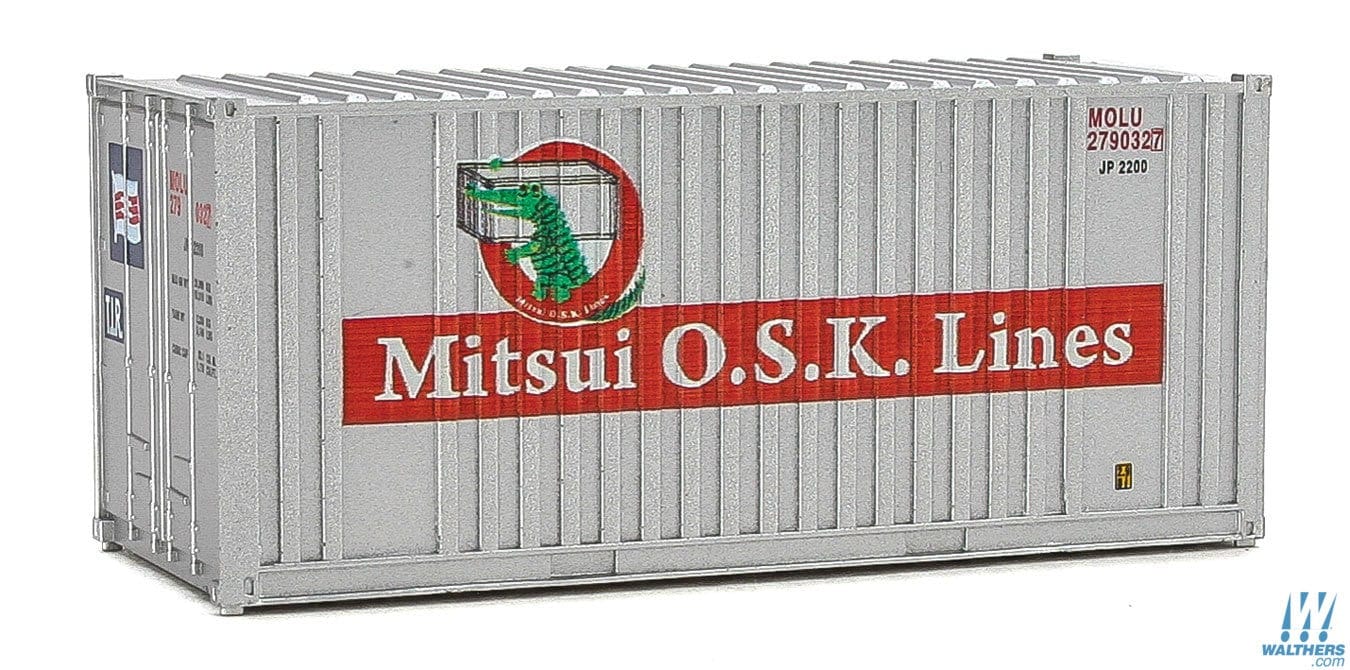 Walthers SceneMaster HO 20ft Corrugated Container with Flat Panel - Assembled - Mitsui OSK Lines (gray, red, Alligator Logo)