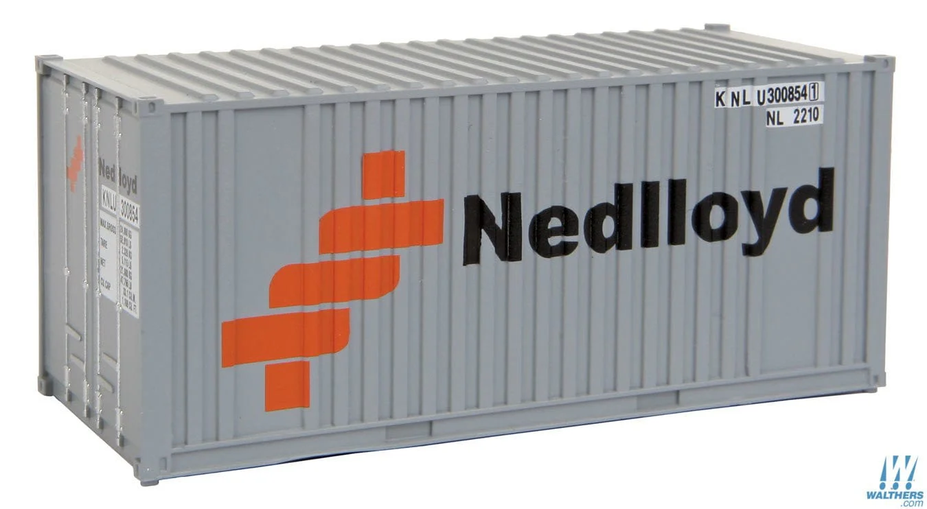 Walthers SceneMaster HO 20ft Corrugated Container with Flat Panel - Assembled - Ned-Lloyd (gray, orange, black)