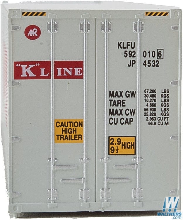 Walthers SceneMaster HO 40ft Hi Cube Smooth Side Reefer Container - Assembled - K-Line (grey, red, white) - Image 2