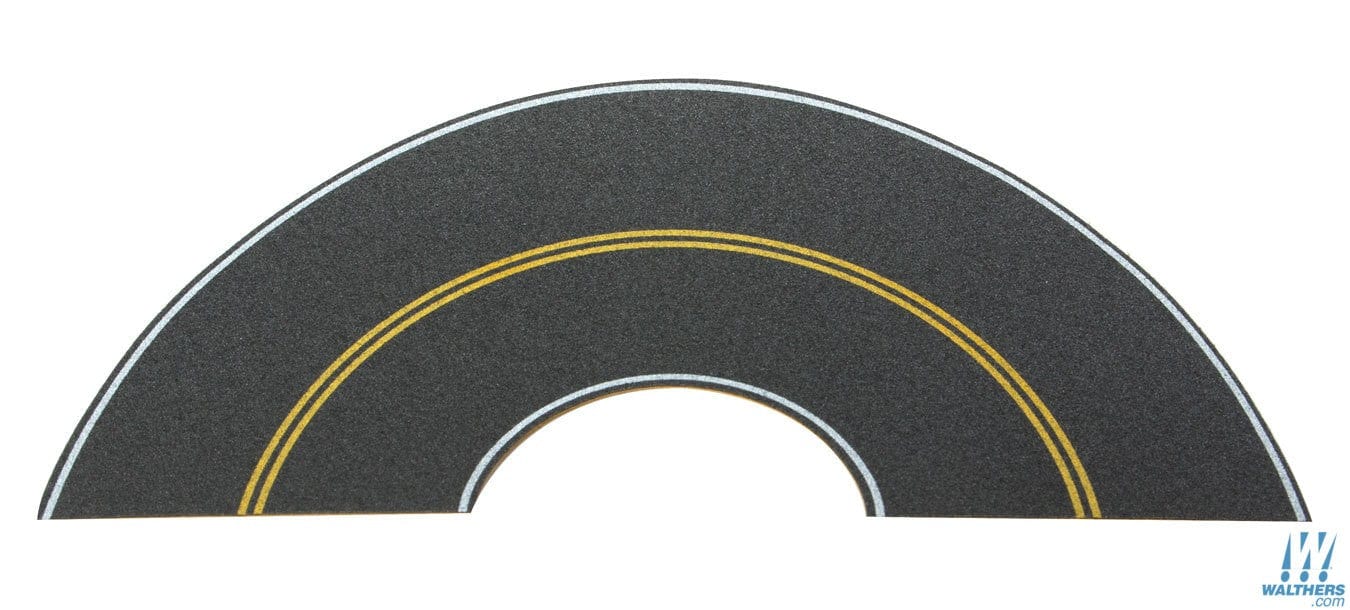 Walthers SceneMaster HO Flexible Self-Adhesive Paved Roadway - Vintage and Modern Curves (solid double yellow centerline, white edge marks)