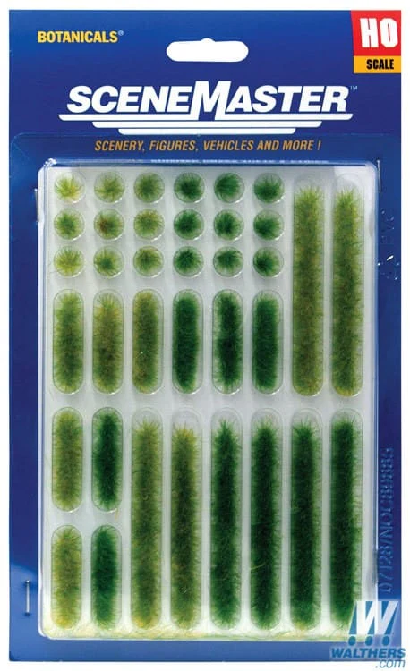Walthers SceneMaster HO Grass Tufts and Strips 1/4in 0.6cm Tall - Summer, 18 of Each