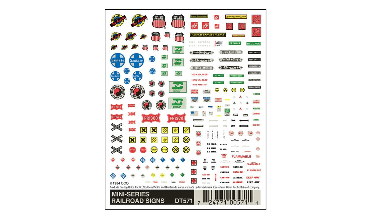 Woodland Scenics Dry Transfer Mini Series Railroad Signs**