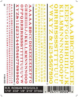 Woodland Scenics Railroad Roman Letters, Red/Yellow