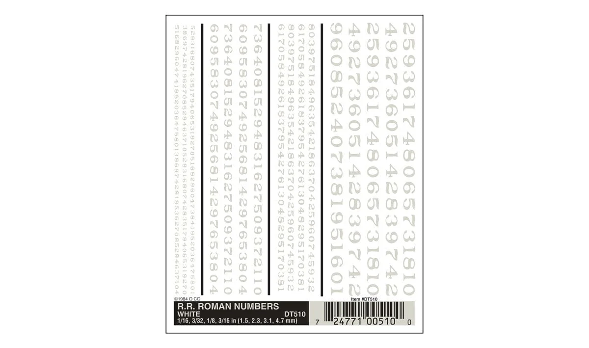 Woodland Scenics Railroad Roman Numbers, White